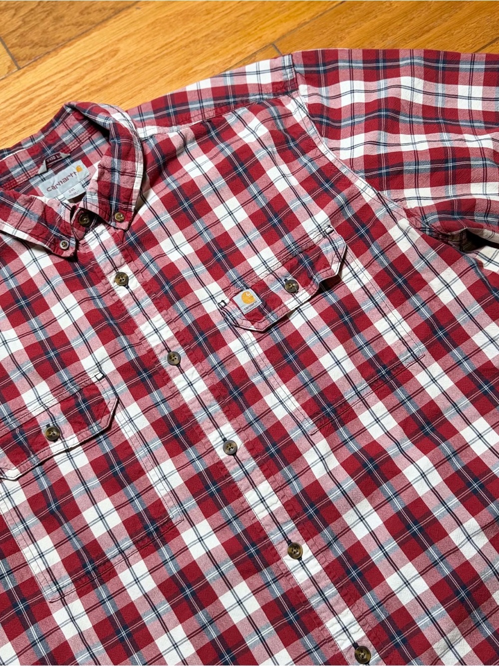 Carhartt Red and White Plaid Button-Down Shirt